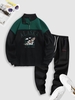 ALASKA Graphic Eagle Printed Fleece Quarter Zip Sweatshirt and Embroidery Letter Jogger Sweatpants Set Black