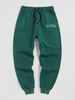 ALASKA Letter Drawstring Fleece Lining Jogger Sweatpants S Green