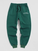 ALASKA Letter Drawstring Fleece Lining Jogger Sweatpants Xl Green