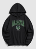 ALASKA Letter Printed Kangaroo Pocket Hoodie 2xl Black
