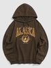 ALASKA Letter Printed Kangaroo Pocket Hoodie 2xl Deep coffee
