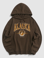 ALASKA Letter Printed Kangaroo Pocket Hoodie 2xl Deep coffee