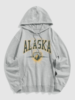 ALASKA Letter Printed Kangaroo Pocket Hoodie 2xl Gray