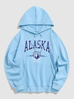 ALASKA Letter Printed Kangaroo Pocket Hoodie 2xl Light blue