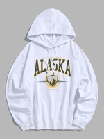 ALASKA Letter Printed Kangaroo Pocket Hoodie 2xl White