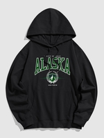 ALASKA Letter Printed Kangaroo Pocket Hoodie L Black