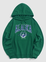 ALASKA Letter Printed Kangaroo Pocket Hoodie M Deep green