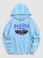 ALASKA Mountain Pattern Pullover Hoodie Xl Light blue