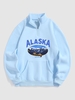 ALASKA Mountain Pattern Quater Zip Fleece-lined Sweatshirt L Light blue