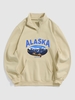 ALASKA Mountain Pattern Quater Zip Fleece-lined Sweatshirt L Light coffee