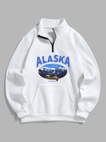 ALASKA Mountain Pattern Quater Zip Fleece-lined Sweatshirt L White