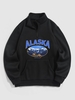 ALASKA Mountain Pattern Quater Zip Fleece-lined Sweatshirt M Black