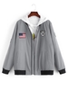 American Flag Embroidered Applique Reflective Zip Padded Bomber Jacket Xl Gray