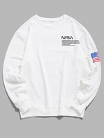 American Flag Letter Print Rib-knit Trim Sweatshirt Xl White