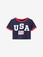 American Flag Ringer Slim Crop Tee M Deep blue