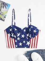 American Flag Smocked Crop Bralette Top L Blue