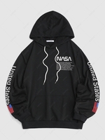 American Flag Text Print Hoodie S Black