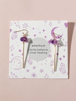 Amethyst Stone Bar Pendant Drop Earrings