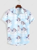 Angel and Cloud Print Button Up Short Sleeve Shirt M Light sky blue