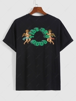 Angel Graphic Short Sleeves Cotton Tee L Black