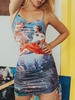 Angel Print Cinched Side Cami Dress M Purple