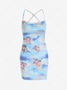 Angel Print Criss Cross Backless Bodycon Dress L Blue