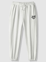 Animal Head Pattern Sweatpants S White