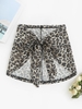 Animal Leopard Sheer Lace Cover Up Beach Sarong Coffee