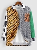 Animal Patchwork Long Sleeve Festival Shirt Xl Caramel