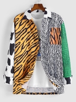 Animal Patchwork Long Sleeve Festival Shirt Xl Caramel