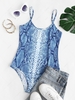 Animal Print Snap Button Cami Bodysuit L Blue