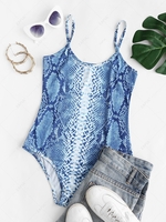Animal Print Snap Button Cami Bodysuit L Blue