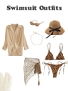 Animal Print String Bikini Set 7 PCS Vacation Beach Outfits Coffee