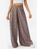 Animal Spotted Back Zipper Wide Leg Pants M Deep coffee