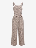 Animal Spotted Print Ruffles Belted Jumpsuit M Light coffee