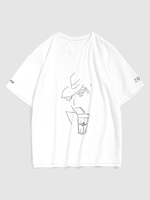 Anime Drawing Print Drop Shoulder T-shirt 2xl White