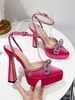 Ankle Strap Rhinestones Bow Detail Platform Heeled Sandals Pumps