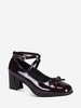Ankle Strap Square Toe Chunky Heel Pumps