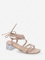 Ankle Wrap Solid Color Chunky Heel Sandals
