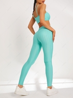 Anti-cellulite Tulip Waist Criss Cross Bra Leggings Set L Green