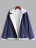 Applique Detail Contrast Corduroy Fleece Zip Up Jacket 2xl Deep blue