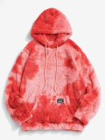 Applique Detail Tie Dye Pattern Fluffy Hoodie 2xl Pink