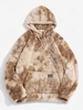 Applique Detail Tie Dye Pattern Fluffy Hoodie S Coffee
