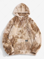Applique Detail Tie Dye Pattern Fluffy Hoodie S Coffee