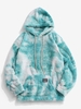 Applique Detail Tie Dye Pattern Fluffy Hoodie S Medium turquoise