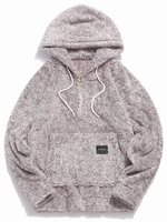 Applique Solid Color Faux Fur Half Zipper Drawstring Fluffy Hoodie M