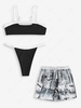 Architecture and Liberty Print Ribbed Couple Swimwear Black