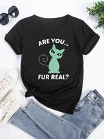 Are You Fur Real Cat Print Short Sleeve T Shirt L Black