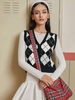 Argyle Button Up Sweater Vest Black