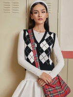 Argyle Button Up Sweater Vest Black